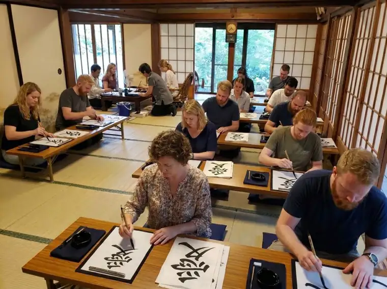 Japanese calligraphy (shodo) experience in a tatami room in Nagoya